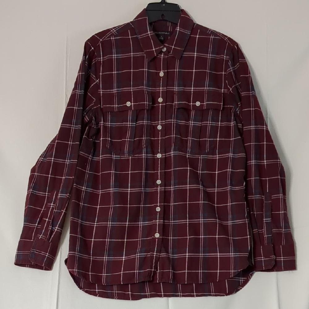 Banana Republic Men's Small Burgundy Plaid Shirt